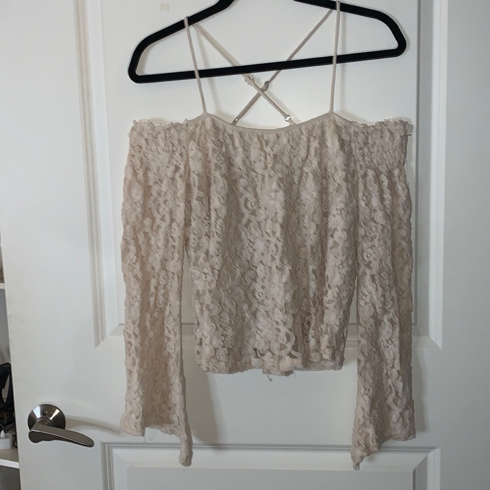 off white lace off the shoulder blouse 🍨